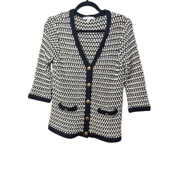 CAbi Style Coco Black/White Crochet Knit Cardigan Sweater V-Neck Women Size M - Picture 1 of 5